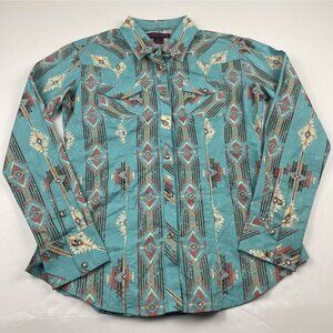Rock & Roll Cowgirl Pearl Snap Aztec Shirt Women’s L Southwestern Long Sleeve